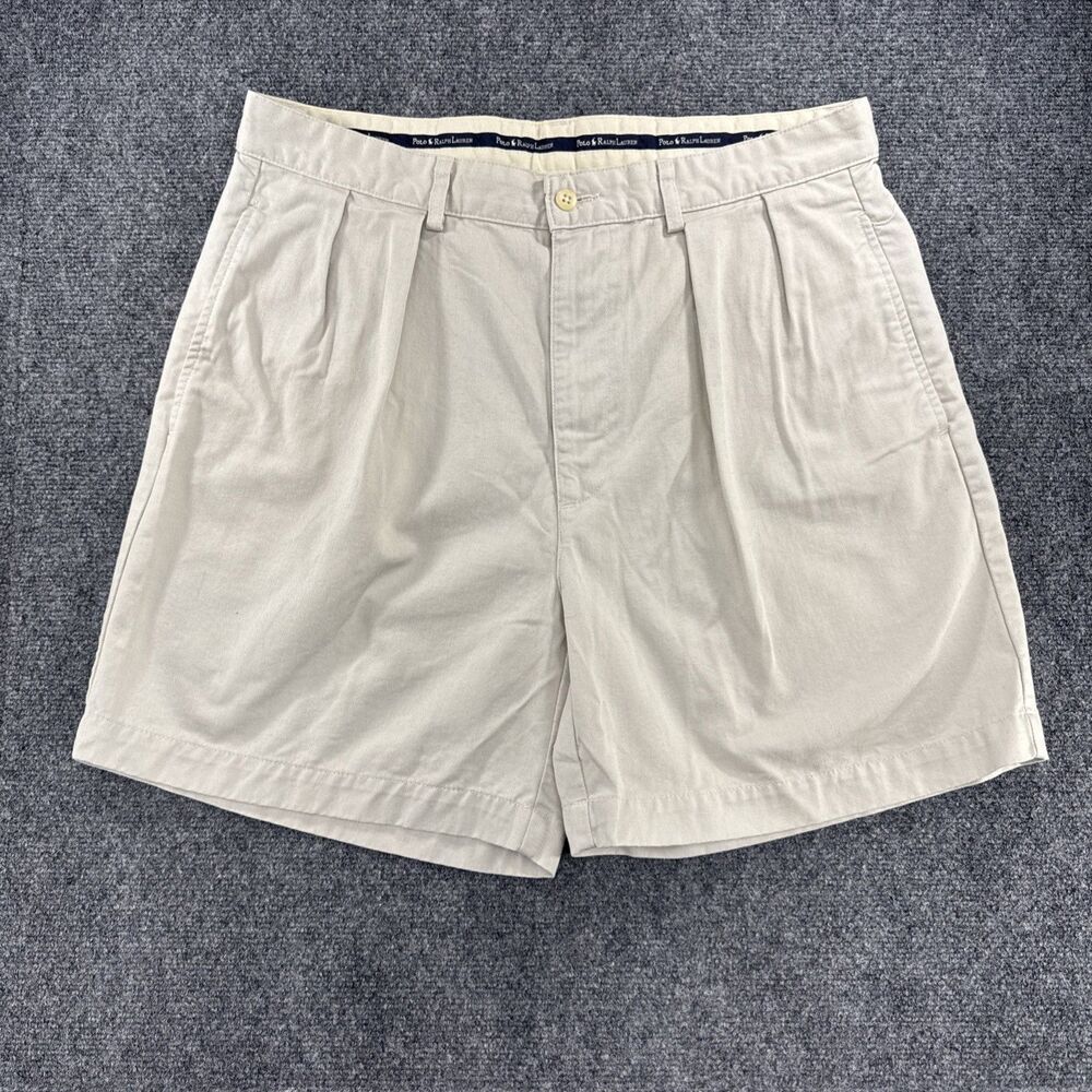 Vintage Polo Ralph Lauren Polo Chino Shorts Mens 34 Khaki Pleated Made USA